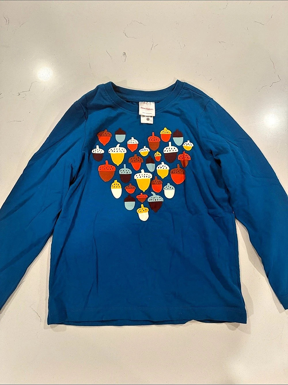 Hanna Andersson Acorn Heart Graphic Long Sleeve Tee Blue Size 5